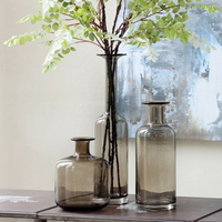 北歐透明長頸玻璃花瓶煙灰色茶色美式創意客廳餐桌家用擺件插花