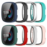 Screen Protector for Fitbit Versa 4 Case Hard PC Bumpe Protective Tempered Glass All-Around for Fitbit Sense 2 Full Cover Bumper