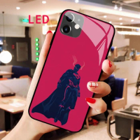 Luminous Tempered Glass phone case For Apple iphone 13 14 Pro Max Puls Superman Luxury All Inclusive RGB LED Backlight new cover