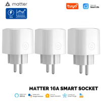 Matter Smart EU Plug Wi-Fi Socket 16A Smart Timer Outlet Power Monitor Support TUYA Apple Homekit Work With Google Home Alexa