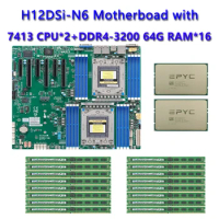 For Supermicro H12DSI-N6 Motherboard +2* EPYC 7413 2.65Ghz 24C/48T 128MB 180W CPU Processor +16*64GB DDR4 3200mhz RAM Memory