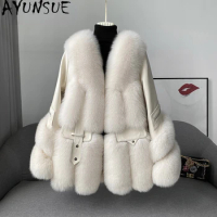 2022 Winter New Whole Skin Fox Fur Coat Female Sheepskin Medium Natrual Fur Fashion Thin Fur Jacket for Women Real Fur Coat FCY