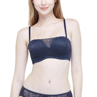 บราเกาะอกเสริมฟองน้ำ ลายลูกไม้ WB5P19 สีเทาเข้ม