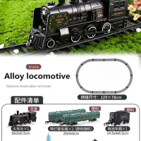 Alloy Train Simulation Train Set With Smokes, Lights &amp; Sound, Engine Cargo Cars &amp; Tracks Toys Gifts For 4 5 6 7+ Year Old Kids
