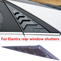 For Hyundai Avante Elantra 2021 bright black carbon pattern ABS rear window shutter cover trim 2 pieces of car shape