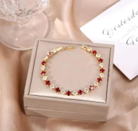 FREE BOX Gelang zircon merah titanium premium tahan karat dan anti pudar gelang crsytal imitasi mera