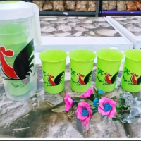 teko beranak plus 4 gelas motif ayam jago