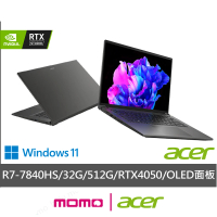 Acer 宏碁 16吋R7 RTX獨顯效能筆電(Swift X/SFX16-61G-R4EP/R7-7840HS/32G/512G SSD/RTX4050/W11/OLED)