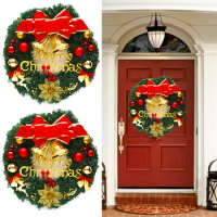 30Cm Christmas Wreath Christmas Door Hanging Ornament Gold Bow Bell Garland Pendant Xmax Gift Christmas Decoration 2023 Navidad