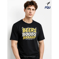 Kaos Pria FQU Beers Boobs Braaap Hadiah Lucu Trendy Unisex Keluarga Hitam Klasik Sepanjang Musim Kat