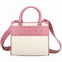 BVLGARI Bvlgari Logo 鑲鍊字母帆布拚皮手提/斜背托特包(粉色)