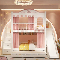 Children's , girls' bunk bed, bunk bed, princessdouble , small house, tree house slide