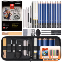 33pcs Drawing Sketching Pencil Set Artist Kit Includes Sketch Pad Graphite  Pencils Charcoal Stick Eraser Professional
