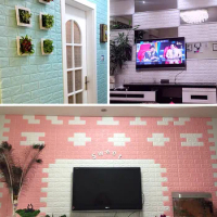 70x77cm PE Foam Waterproof 3D Brick Pattern Wallpaper Self-Adhesive Paper Rustic Kitchen Living Room Wall Decoration Sticker