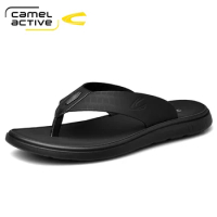Camel Active 2022 New Leather Men Beach Slippers Fashion Flip Flops With Soft Sole Comfortable Good Quality Men Summer Shoes