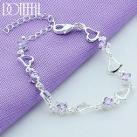 DOTEFFIL 925 Sterling Silver Heart Purple Zircon Bracelet For Women Jewelry Engagement Party Christmas Gift