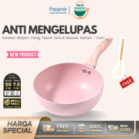[MasihNgekost] freemir Wajan Cekung Pink 20 cm Bonus Spatula Wajan Anti Lengket Anti Mengelupas Peng