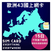 【EU CARE 歐台絲路】歐洲43國上網卡15日高速不斷網含瑞士黑山巴爾幹半島俄羅斯(歐洲上網卡-不限量不斷網)