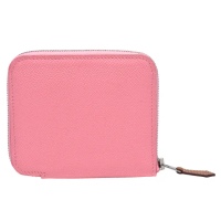 【Hermes 愛馬仕】經典silk in系列EPSOM小牛皮拉鍊絲巾短夾(粉/黃色H083791CK-PINK)
