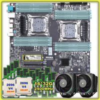 HUANANZHI X10X99-16D Dual CPU Motherboard with 512G M.2 SSD 2*2696 V4 44 Cores 16*32G RAM 512G DDR4 RECC 2*7 Heatpipes Radiator