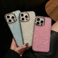 【LOYALTY】iPhone16Plus/16Pro/16ProMax電鍍鏡頭框閃粉效果半透貝殼紋四角氣囊防撞防摔手機保護殼 3色