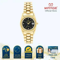 Mirage Jam Tangan Pria Permata Analog RX 1579 M Gold Original Stainless Plat Hitam
