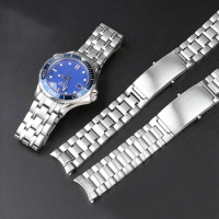 Curved End watchbands 18mm 20mm 22mm Silver Stainless steel Watch Band For Omega seamaster speedmaster planet ocean Bracelet