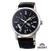 ORIENT 東方錶 SUN&amp;MOON系列 日月相錶 皮帶款 黑色-42.5mm