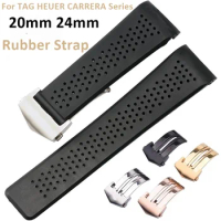 Soft Rubber Watch Strap for TAG HEUER CARRERA Series Wristband Curved End 22mm 24mm Black Waterproof Rubber Men Watch Bracelet