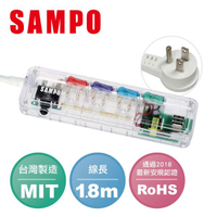 SAMPO 聲寶4切3座3孔6尺2.1A雙USB透明款延長線(1.8M) EL-U43R6U21(T)