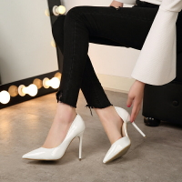2021春秋新款韓版顯瘦白色高跟鞋10CM細跟性感尖頭淺口女單鞋婚鞋