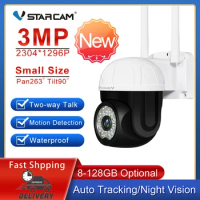 Vstarcam Outdoor Mini Camera 3MP PTZ Wifi IP Camera HD 1296P Digital Zoom AI Human Detect security Waterproof Color Night Vision