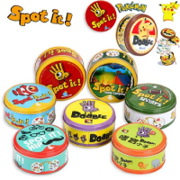 Pokemon Spot It Cards Game Dobble Juego Pokemon Pikachu With Metal Box One Piece Friends Party Camping Kids Toy Christmas Gift