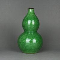 晚清民國晚綠釉葫蘆瓶小花瓶 古董古玩陶瓷器手工民間收藏品擺件