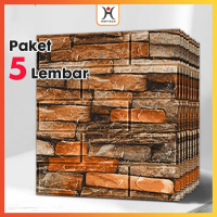 PAKET 5 PCS !!  Wallpaper Dinding  3D Foam Motif Batu Alam 70 X 77 cm