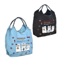 【Kusuguru Japan】母親節禮物 手提包 日本眼鏡貓 環保袋日本刺繡尼龍購物袋-NEKOMARUKE貓丸系列(購物袋 手