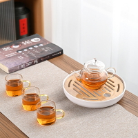茶水分離透明玻璃茶具飄逸壺套裝家用功夫花茶壺品茗杯密胺茶盤