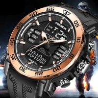 LIGE FOXBOX Watch 50M Waterproof Wristwatch Alarm Watches Mens Sport Dual Display Watch Digital Watch for Men Relogio Masculino