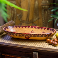 非洲進口手繪復古實木水果盤餐桌長托盤特色美式客廳茶幾堅果盤