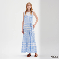 【iROO】兩件式藍白紋路背心洋裝