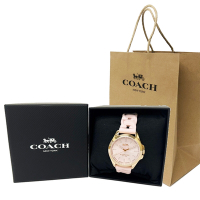 COACH 經典素面錶面編織果凍錶帶女用手錶禮盒贈紙袋(粉)