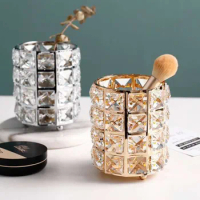 1pcs Metal Makeup Brush Storage Holder Test Tube Eyebrow Pencil Organizer Bead Crystal Jar Jewelry Diamond Cosmetic Box