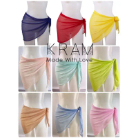 แบรนด์ KRAM ผ้าคลุมบิกินี่ผ้าคลุมชุดว่ายน้ำ9172 ผ้าสามเหลี่ยม ผูกคบุมบิกินี่ผ้ายืด หลากหลายสีสัน