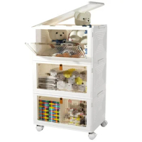 3 Tier Storage Box Transparent Pull-out Shoe Cabinet Foldable Drawers Rack with Lid and Wheels Snacks Toys Makeup Organizers Box