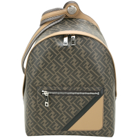 FENDI 芬迪 Diagonal FF老花帆布鉚釘滑釦牛皮肩背/後背包(棕色)