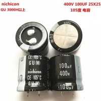 2PCS/10PCS 100uf 400v Nichicon GU/GX 25x25mm 400V100uF Snap-in PSU Capacitor