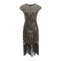Vintage 1920s Embellished Tassels Hem Flapper Dress Great Gatsby Cap Sleeve Sequin Fringe Party Midi Dress Vestidos Verano Dress