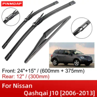 For Nissan Qashqai J10 2006-2013 24"+15"+12" Front Rear Wiper Blades Brushes Cutter Accessories 2008 2009 2010 2011 2012 2013