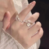 Bunga Buka Cincin Bunga Bunga Perancis Vintage Desain Minor Tinggi Ringan Kemewahan Cincin Adjustabl