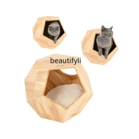 yj Cat Climbing Frame Cat Nest Cat Tree Integrated Imported Solid Wood Warm Cat Cotton Pet Nest Wooden